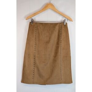 Sabrina Lauren Size medium Faux Suede Studded Midi Pencil Skirt Brown Boho Slit